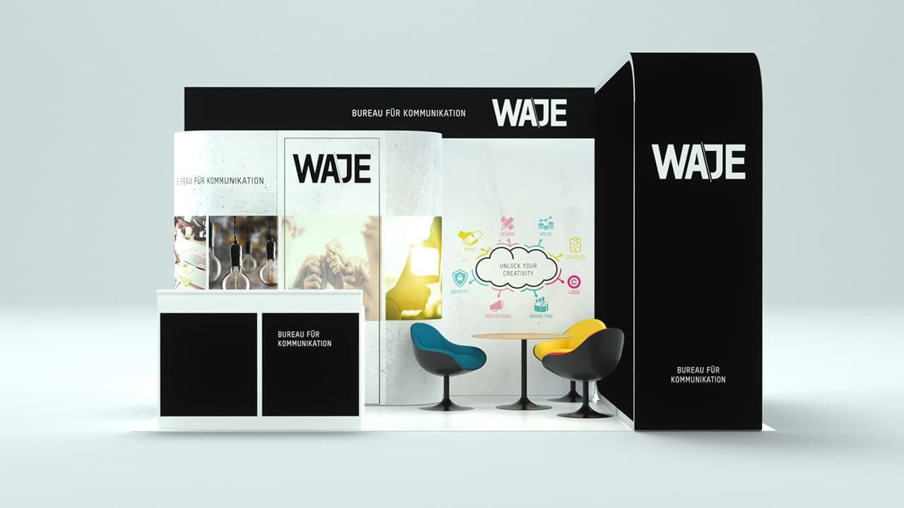 Beispielhafte Gestaltung eines NALO Standes mit Kunden Branding